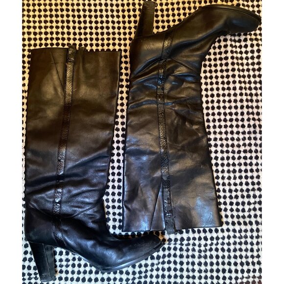 Vintage LOFT black slouchy BOHO boots with snakeskin trim SZ 8 Women's 3 in heel - Picture 2 of 13